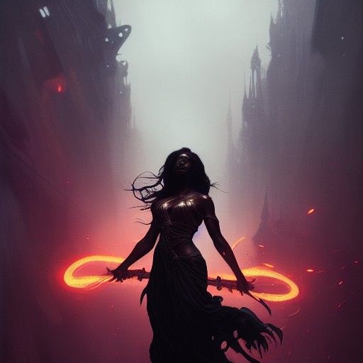 Dark Fantasy Sorceress in Purple and Yellow