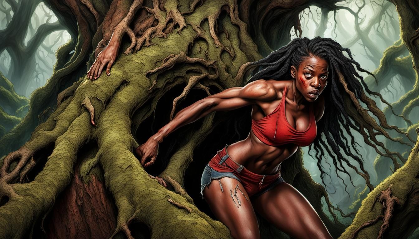 Terrified Woman Hiding from Ghost, Gothic Horror Art