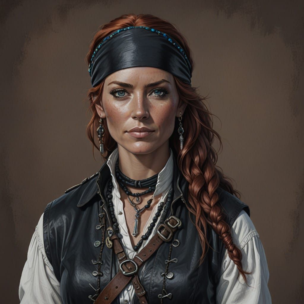 Regal Pirate Maiden in Digital Oil Painting Style