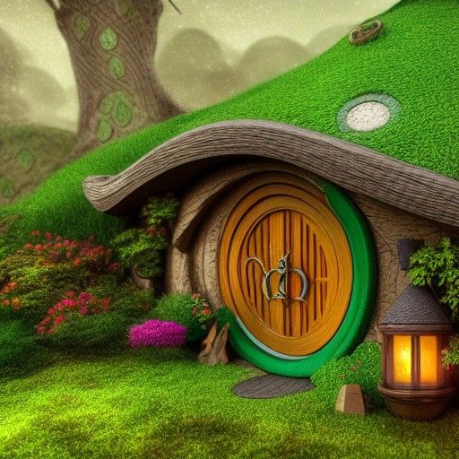 Elven Hobbit House in Rain: Photorealistic Digital Art