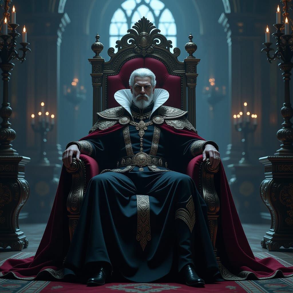 Opulent Regal Figure on Throne in Photorealistic Detail