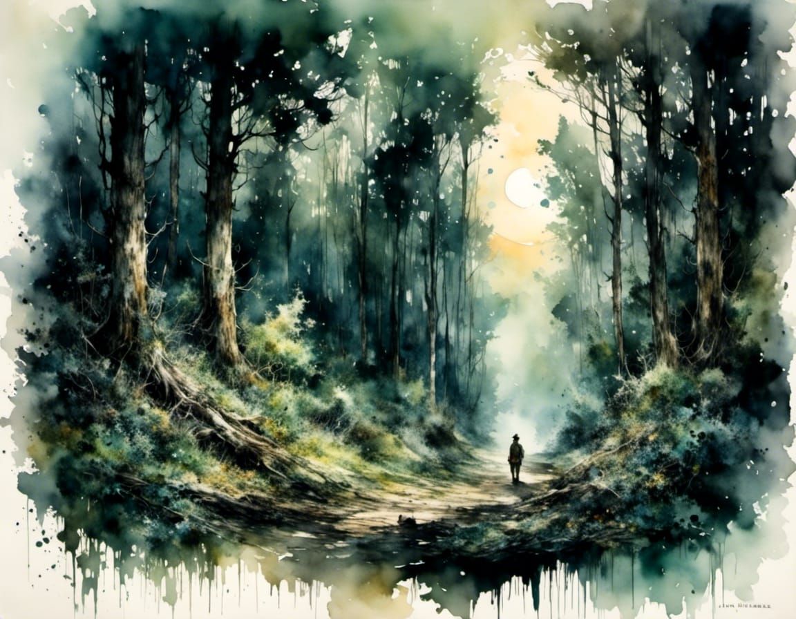 Moonlit Forest Canopy in Lush Watercolor