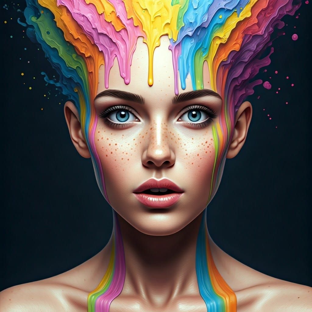 Woman with Pastel Ink Hair, Digital Art