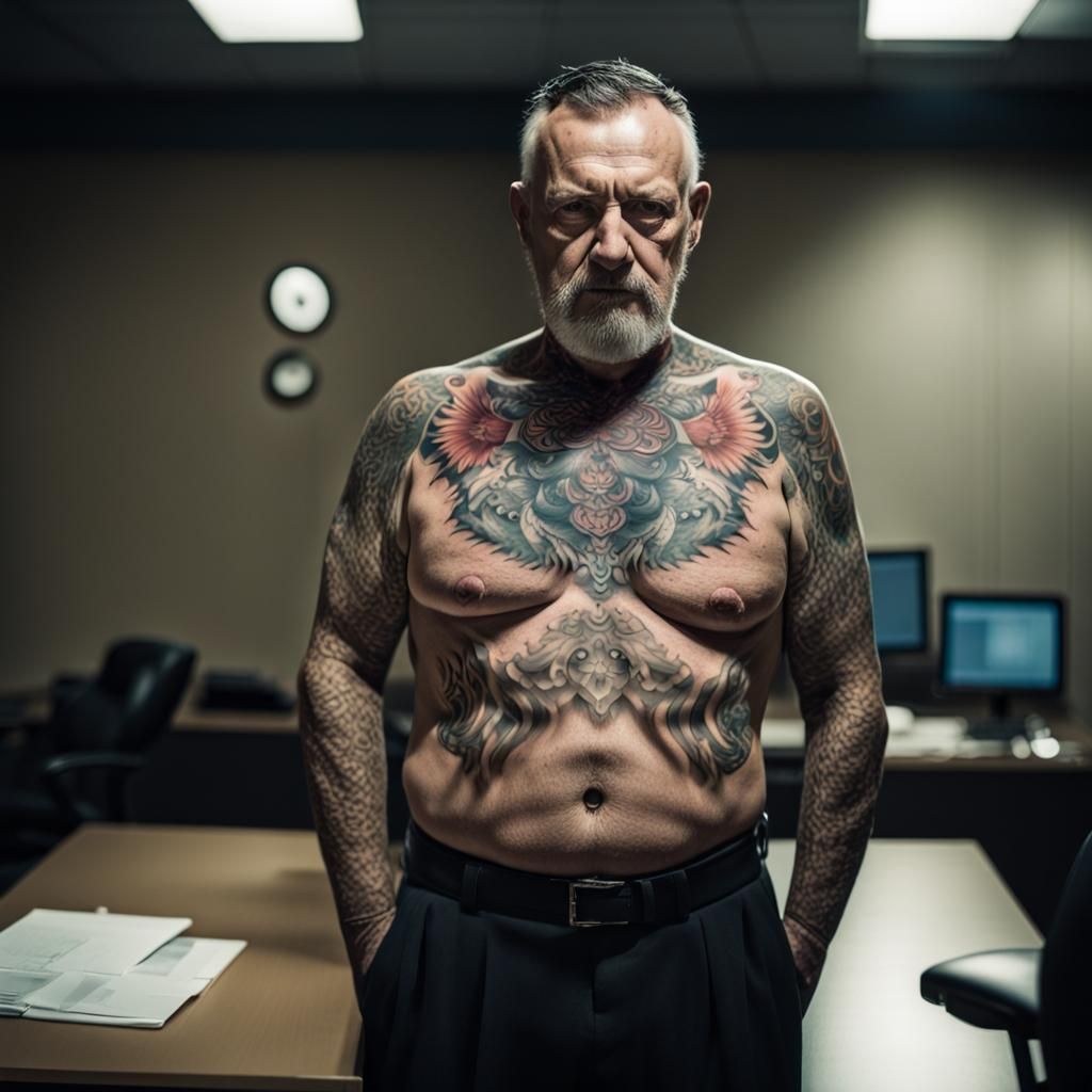 Sinister Men with Tattoos in Dark Office