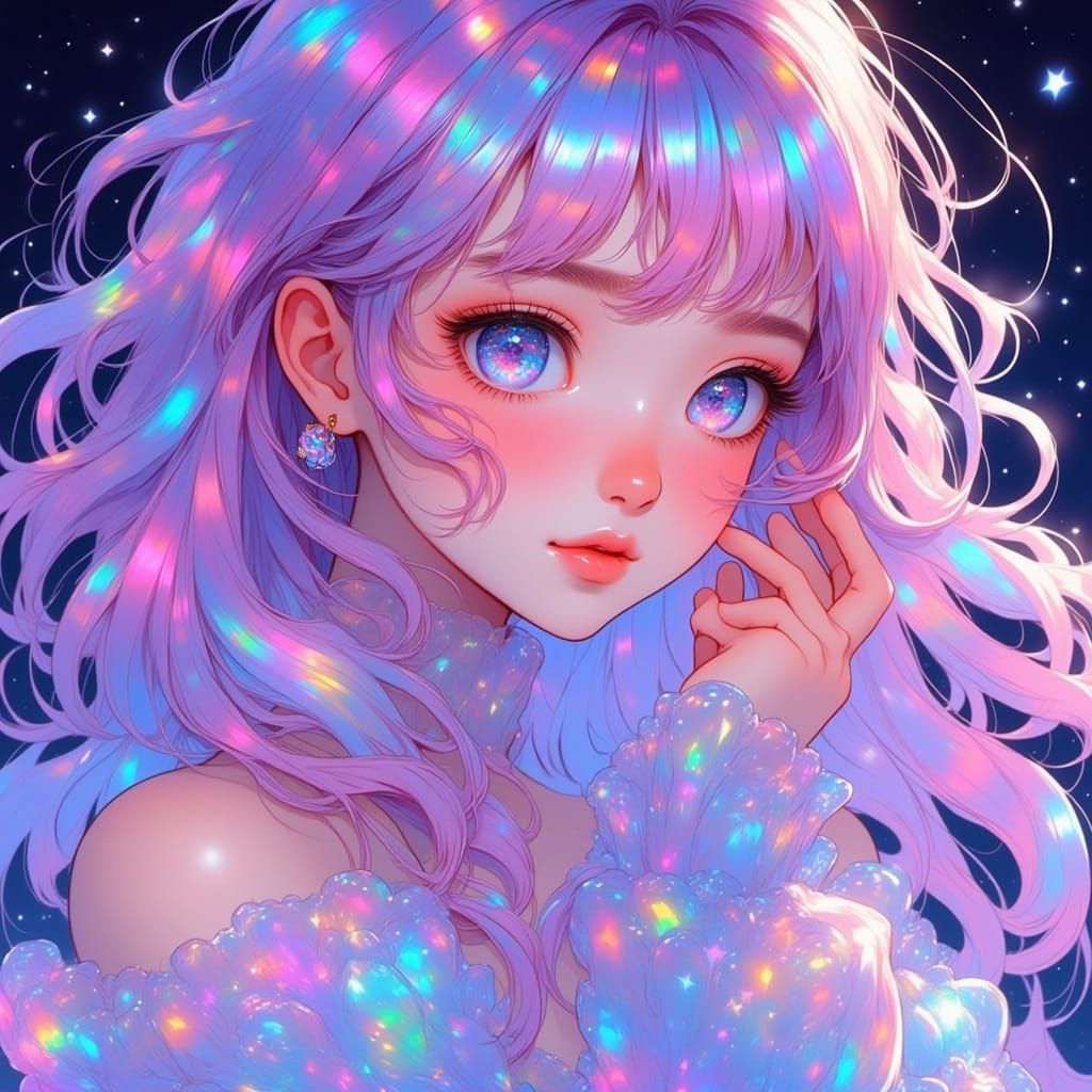 Voluptuous Jelly Anime Girl with Rainbow Hair