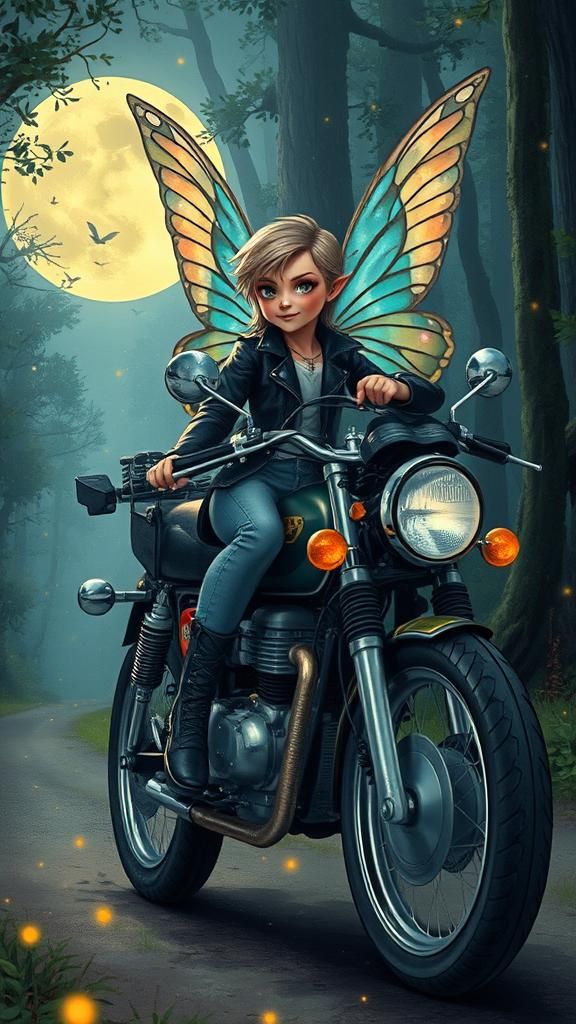 Motorcycle Fairy in Dreamlike Symbolic Style