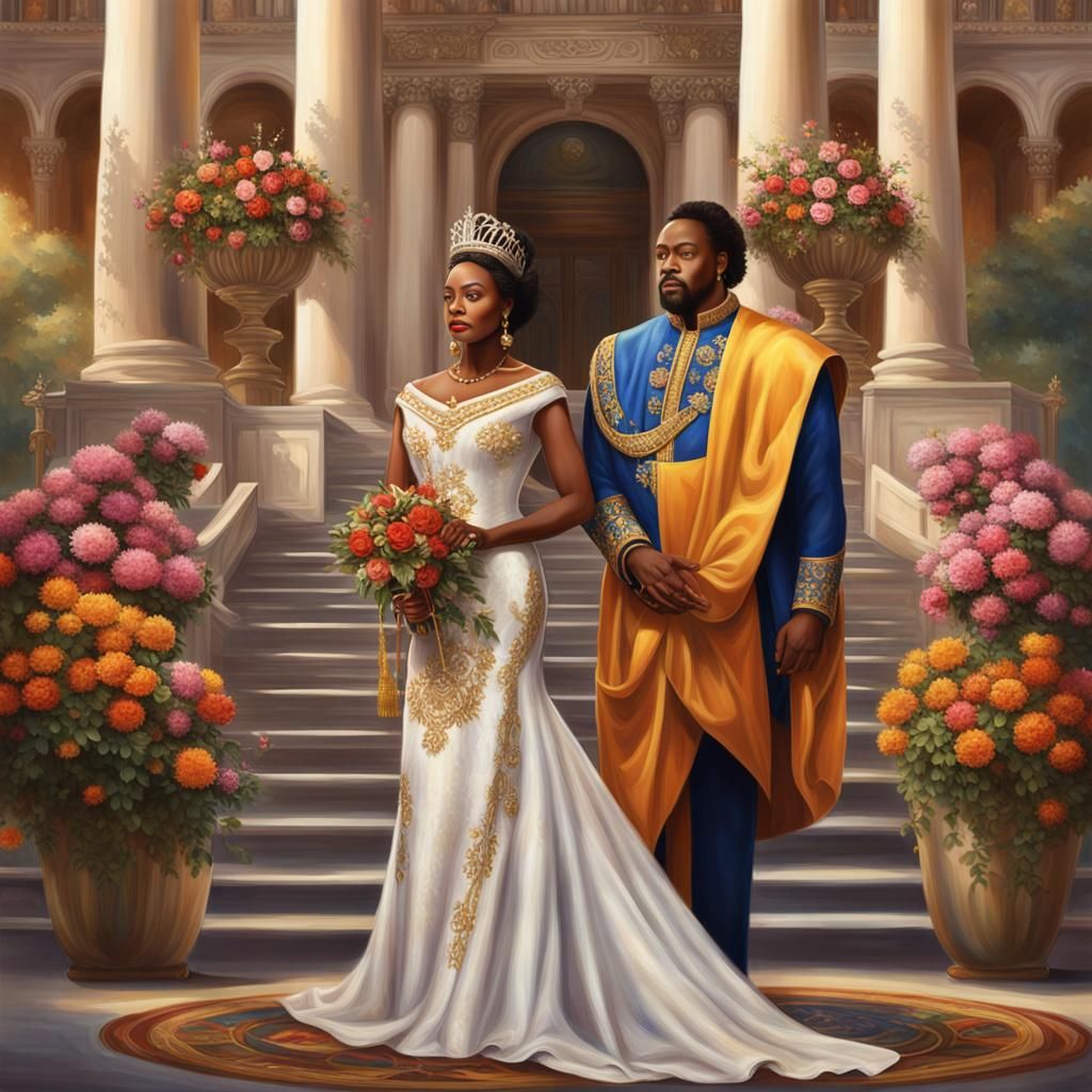 Royal African King and Queen Address Their Court