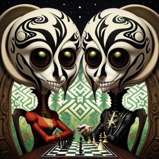 Surreal Chess Game with Fractal Eyes, Pop Surrealism