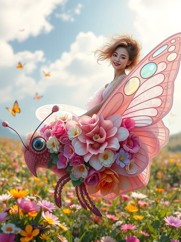 Ethereal Fantasy Queen on Iridescent Butterfly