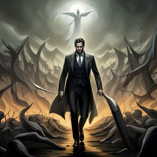 Lucifer in Hell Leading Vampire Army