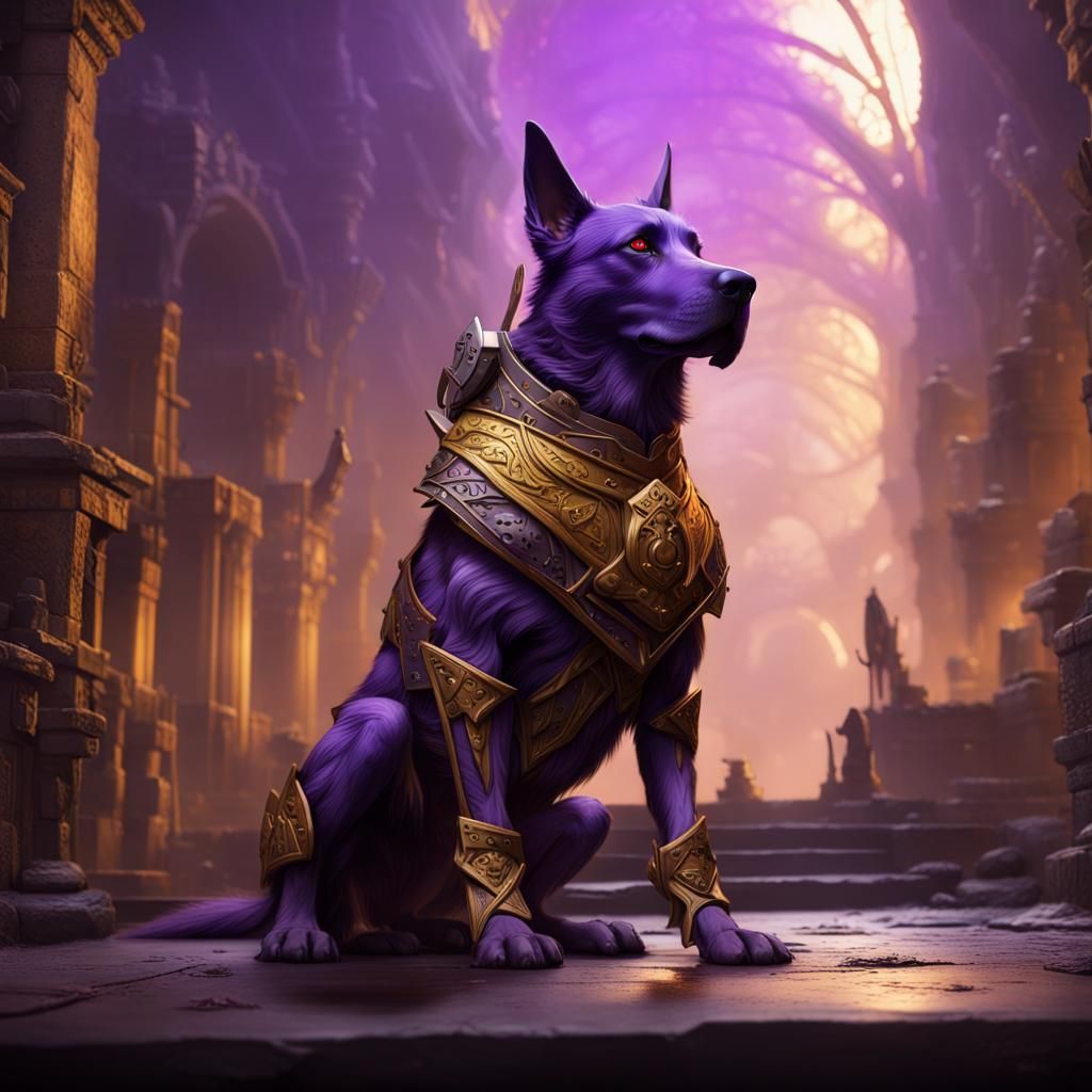 Hyperdetailed Warrior Dog in Dark Fantasy Style