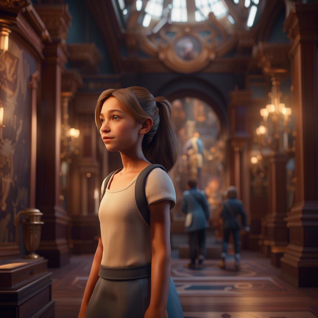 Girl in Disney Museum: 3D Game Cinematic Graphics