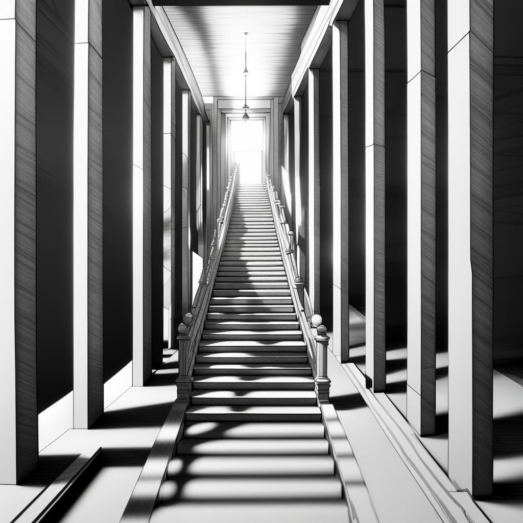 Minimalist 3D Stairway Line Art with Shading