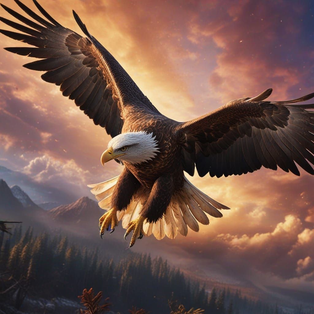 Eagle Soars in Fantasy Sky: Macro Photography