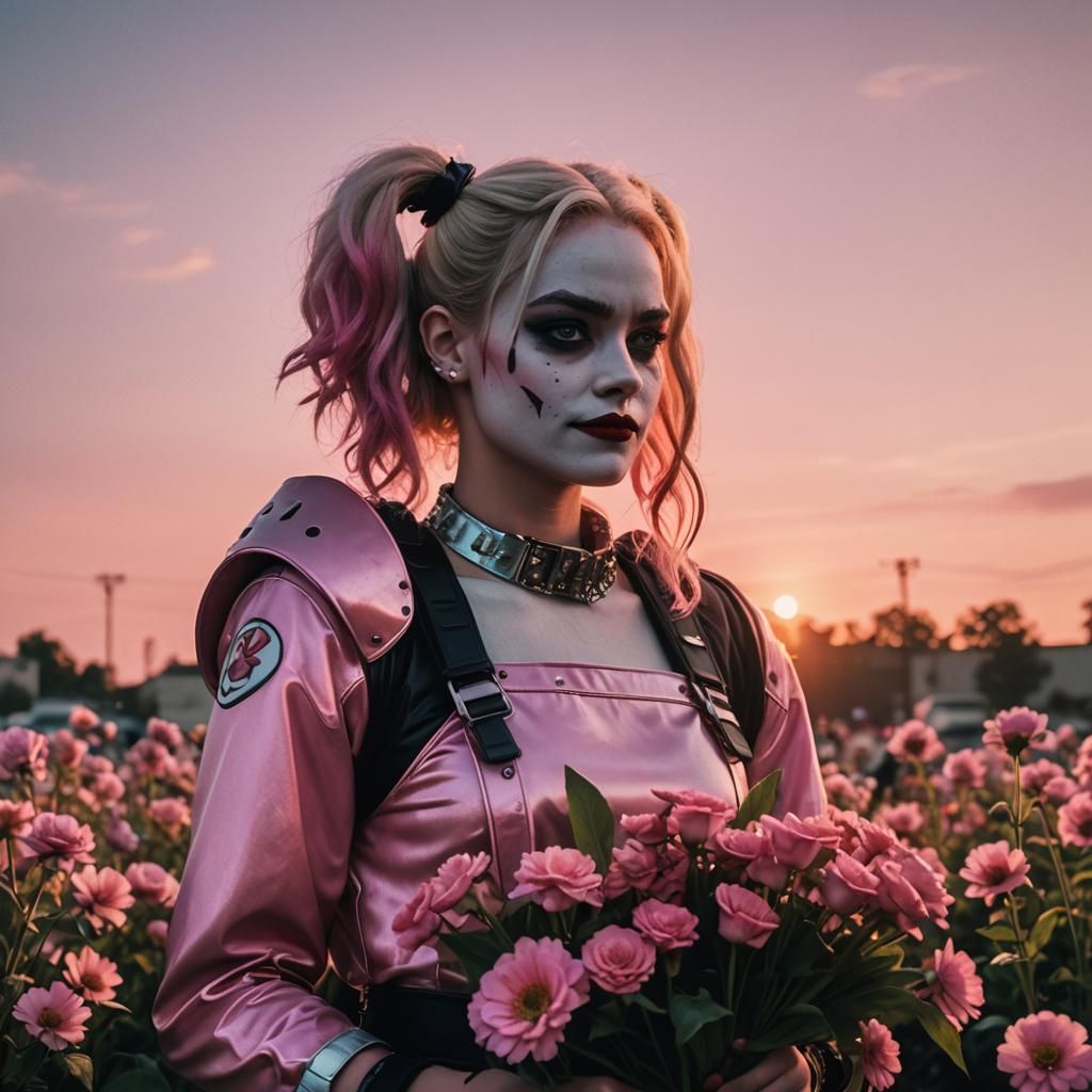 Harley Quinn with Flowers at Sunset