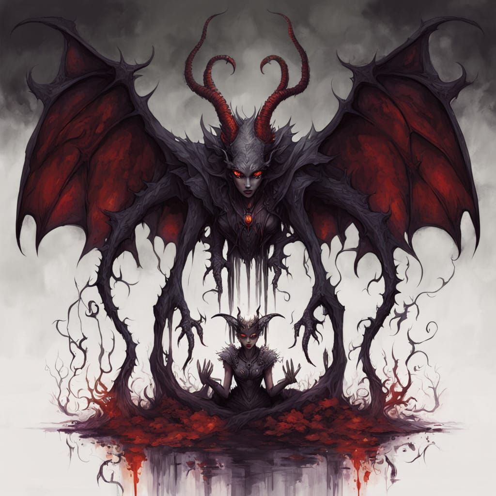 Hellish Fae Creature with Obsidian Horns