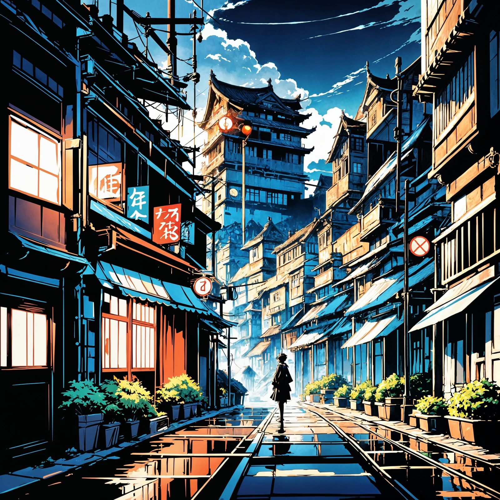 Epic Japanese Castle Cityscape in Vibrant, 8K Digital Art