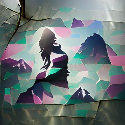 Woman Silhouette Embedded in Mountain with Geometric Backgro...