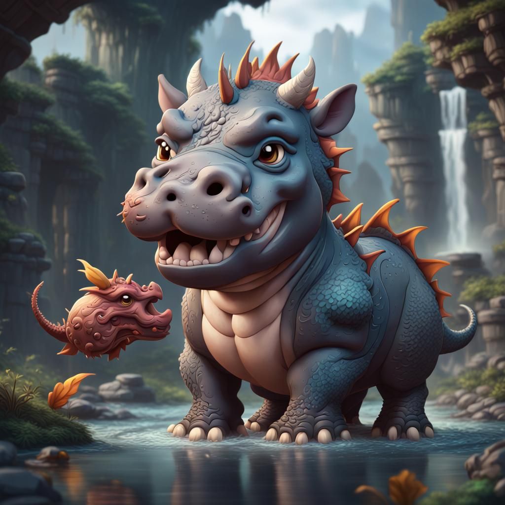 Chibi Dragon Hippo Fantasy Concept Art