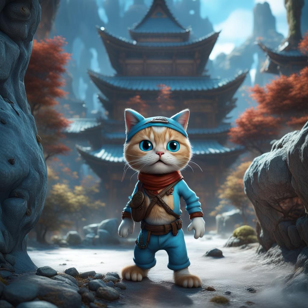 Fantastical Asian Smurf Cat Matte Painting