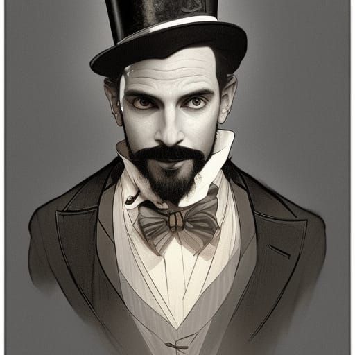 Bearded Magician Portrait in Art Nouveau Style