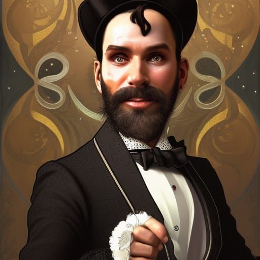 Bearded Magician Portrait in Art Nouveau Style