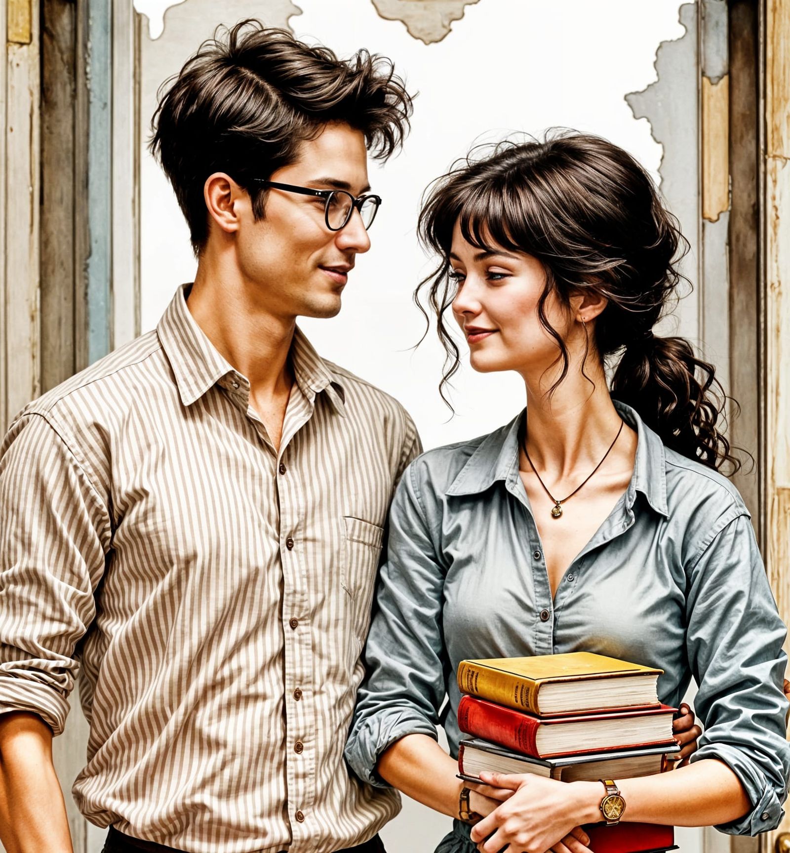 Romantic Watercolor of Teacher and Colleague