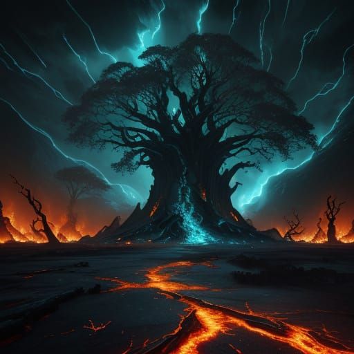 Apocalyptic Fantasy Art: Ancient Tree Falls Amidst Swirling ...