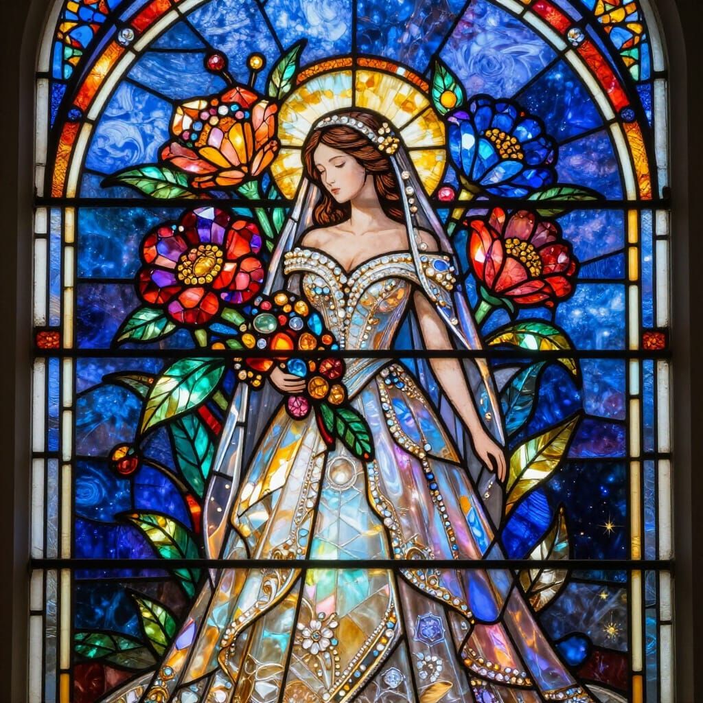 Gemstone Flower Bouquet Stained Glass Art