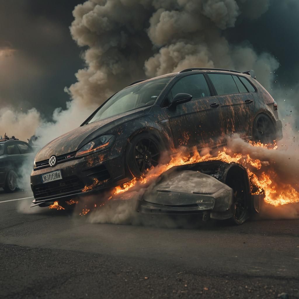 Fiery Drift: Tuned VW Golf in Cinematic Style