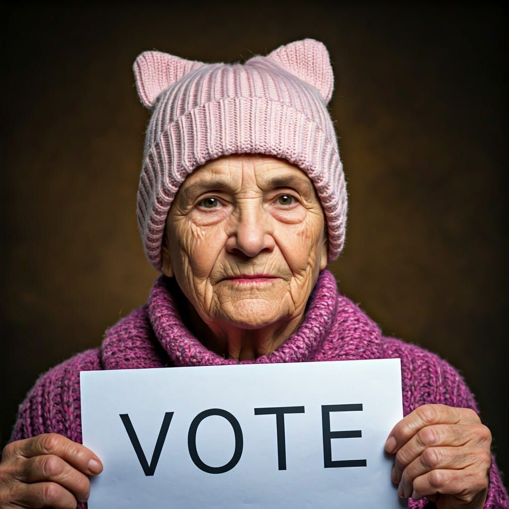 Elderly Woman's Wisdom: A Portrait with Cat Hat