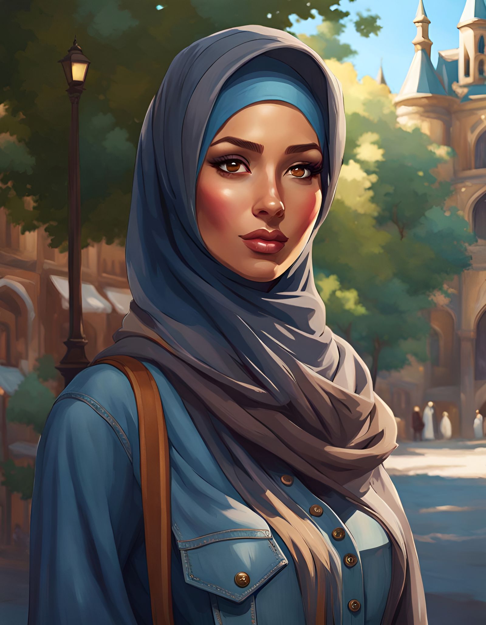 Cute Hijabi Woman in City, Hyperdetailed Portrait