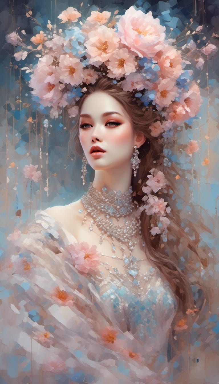 Pastel Portrait of Graceful Woman in Romantic Style
