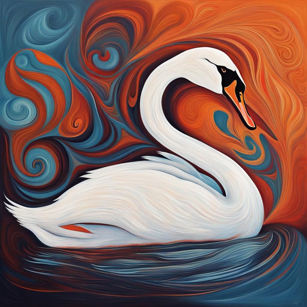 Abstract Swan Art with Complementary Colors