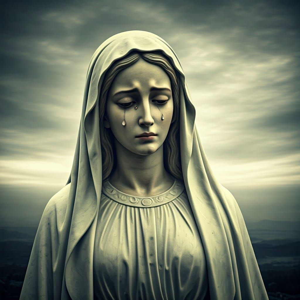 Mournful Madonna Statue in Hyperrealism Style