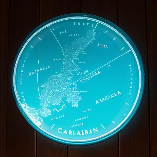 Caribbean Map Etched in Glass with Neon Backlight