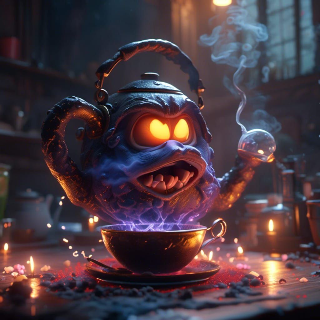 Evil Tea Kettle with Steam: 3D Game Cinematic