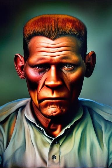 Hank Hill Portrait in Cel-Shaded Iridescent Style