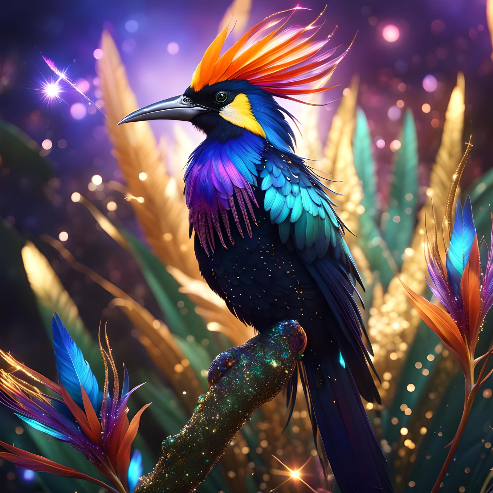 Iridescent Bird of Paradise in Fantasy Art Style