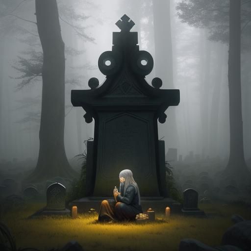 Girls Praying in Misty Forest, Digital Matte Painting