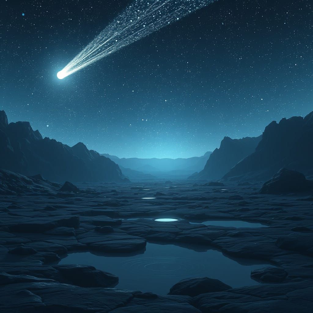 Celestial Rain in a Desolate Rocky Expanse