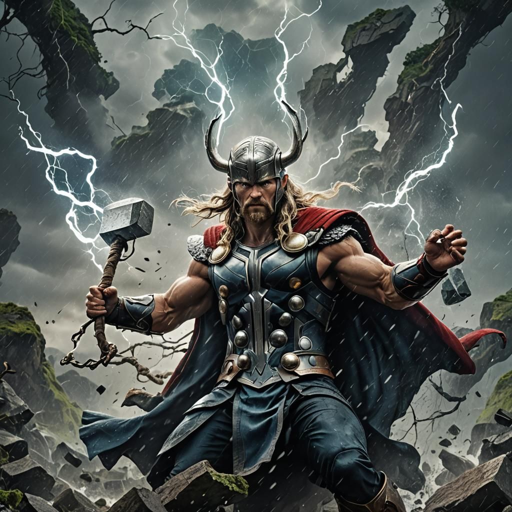 Ethereal Thor Wielding Four Elements