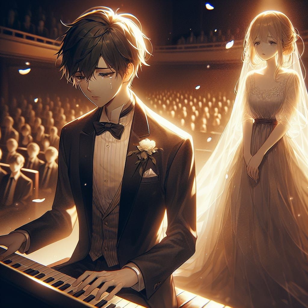 Sorrowful Piano Farewell in Anime Style