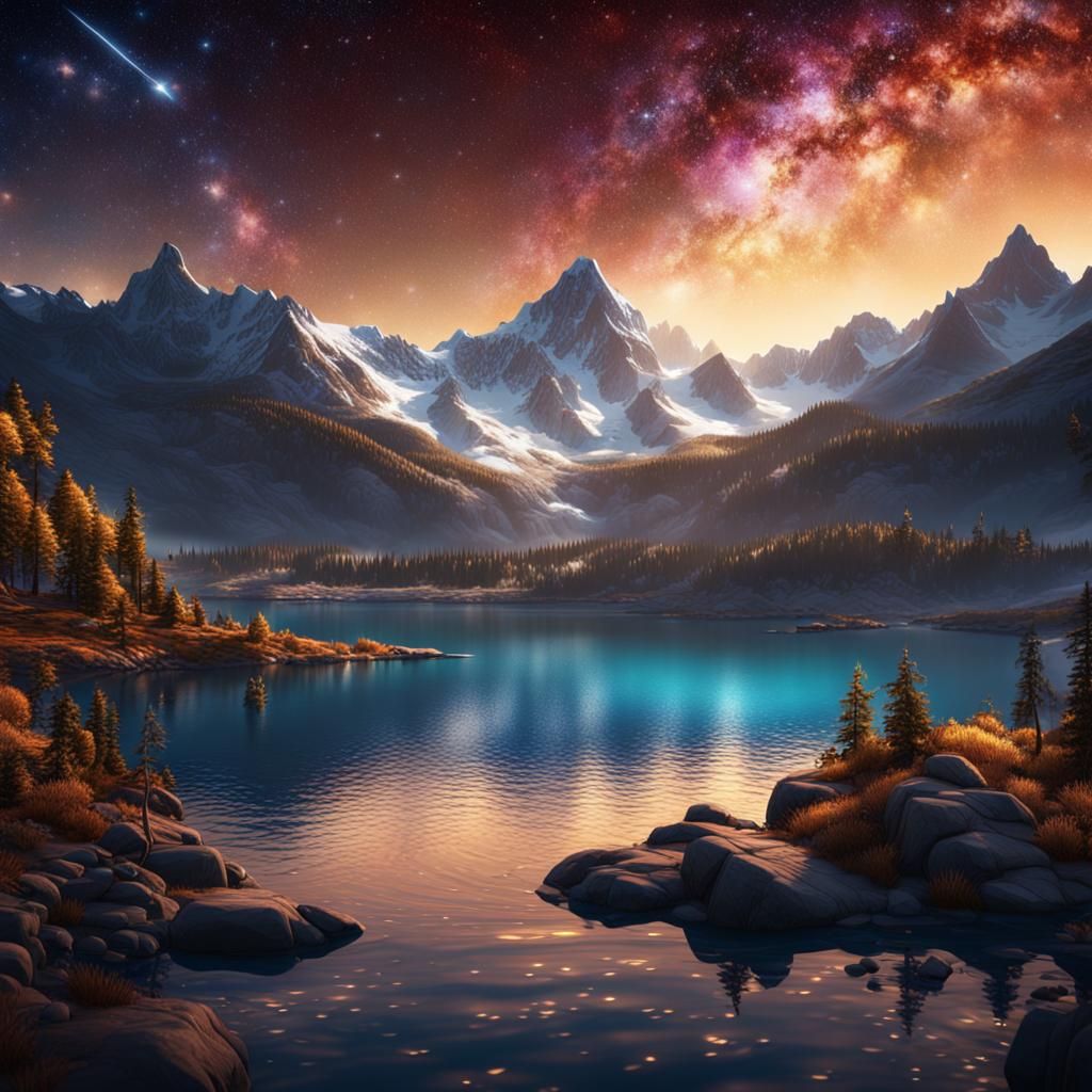 Auroral Lake Scene in Vibrant Colors