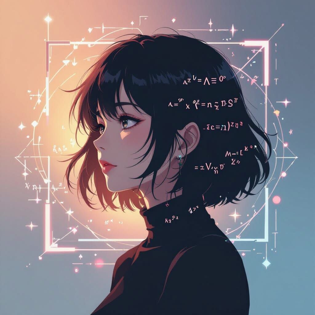 Silhouette Portrait with Math Equations and Geometric Frames