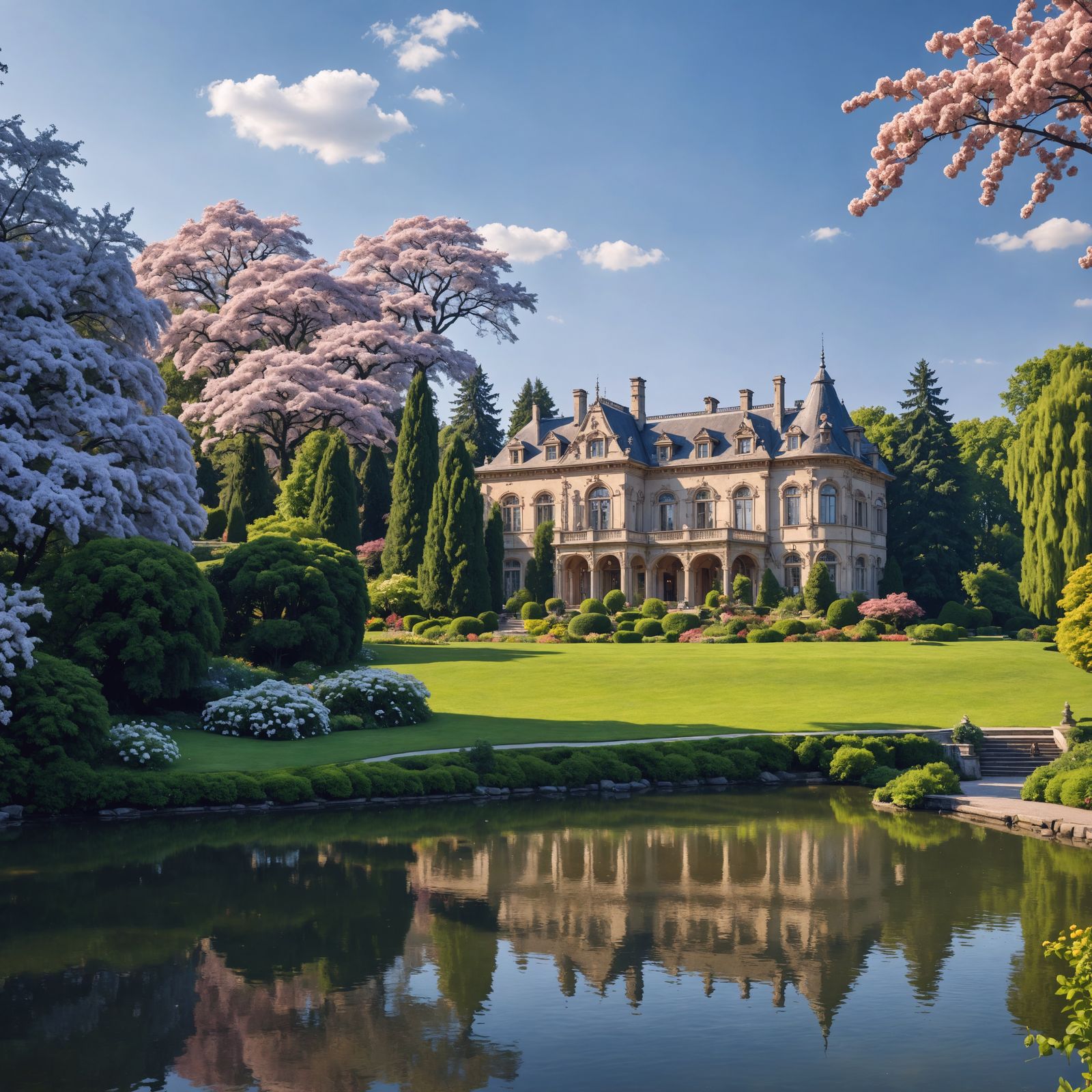 Luxurious Mansion in Vibrant Garden Park Landscape