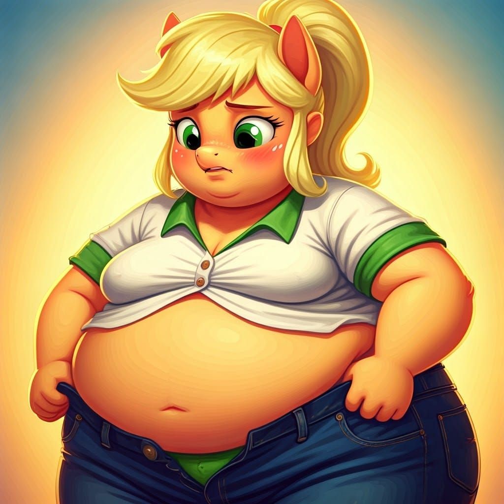 Overweight Applejack Struggles with Jeans, Art Nouveau Style