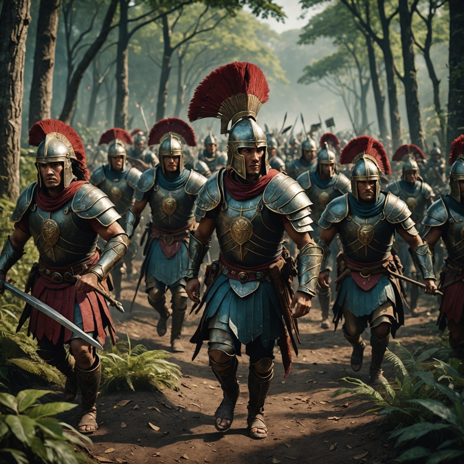 Mesoamerican-Roman Warriors Chase Fleeing Opponent