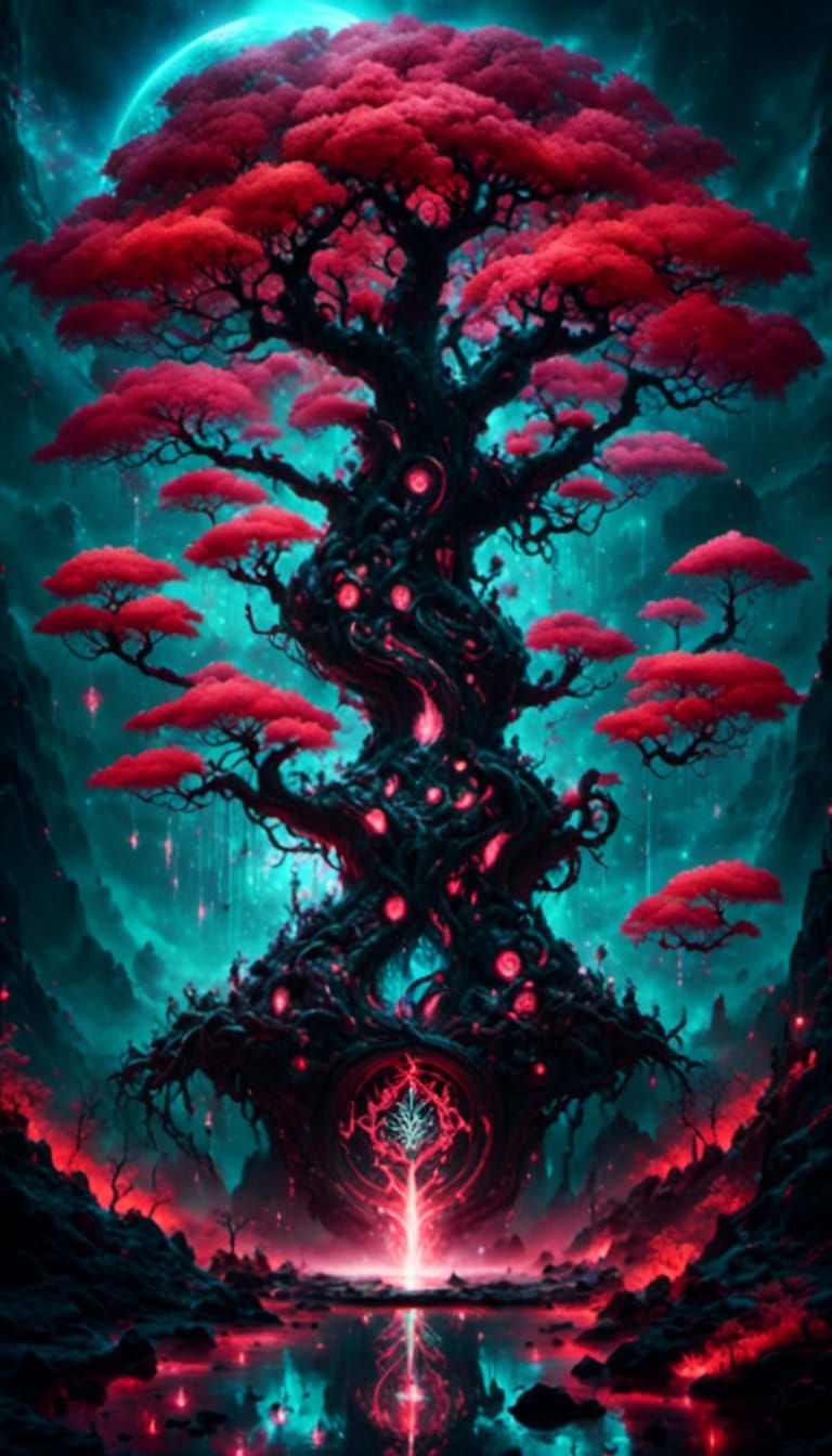 Cosmic Tree Landscape with Elemental Magic Vortexes