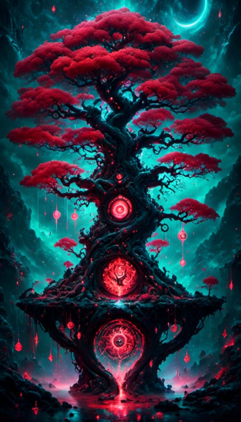 Cosmic Tree Landscape with Elemental Magic Vortexes